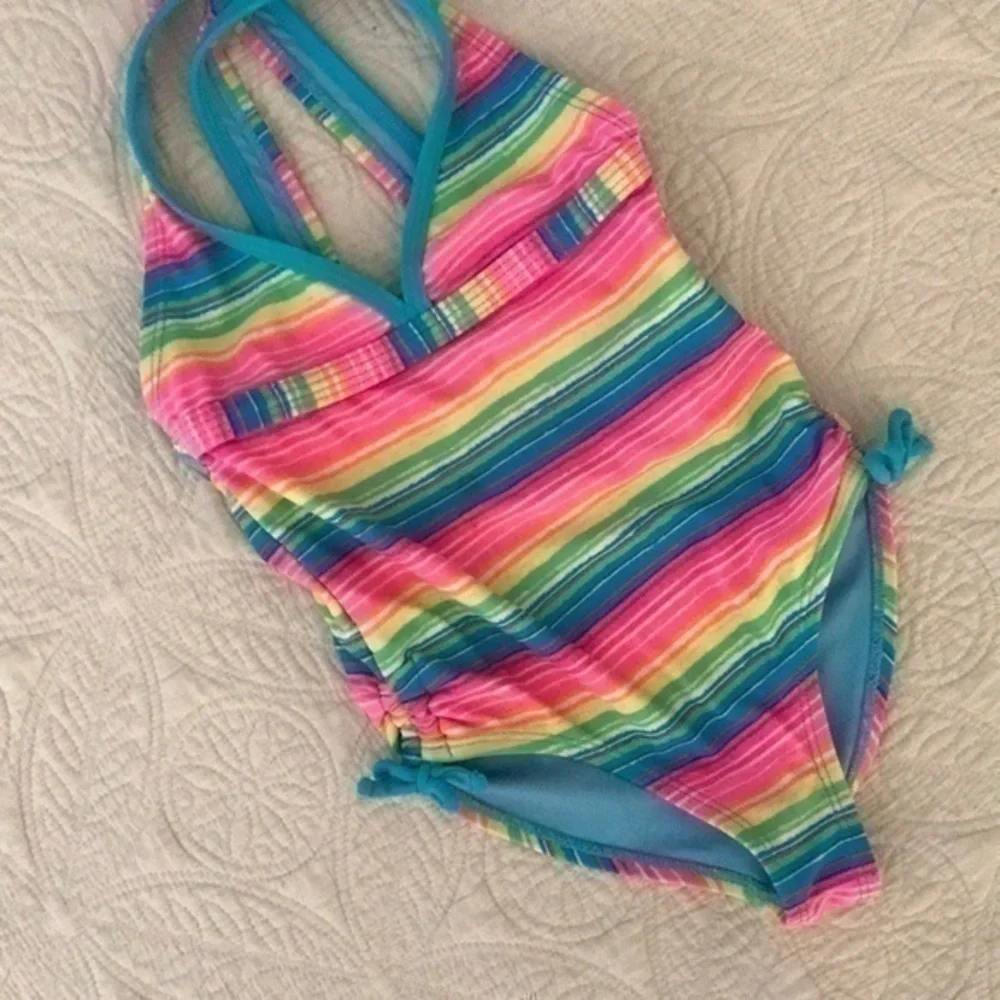 Angel Beach One Piece Swimsuit Striped Size 4T lined